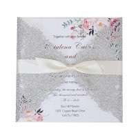 Invitation Card With Ribbon Bow Wedding Invitation Card Laser Cut Glitter Paper